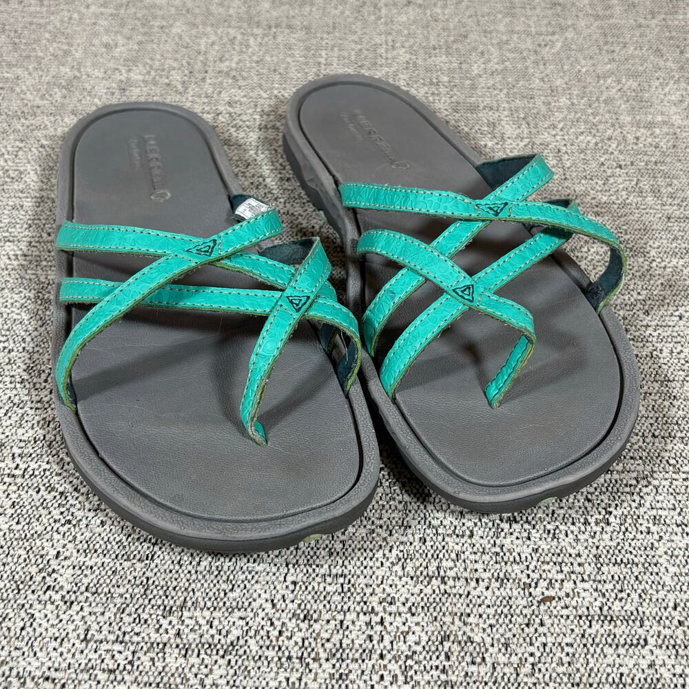Merrell Teal Sandals Performance Sz 7 Sea Pine Atlantis Toe Slide Flipflop